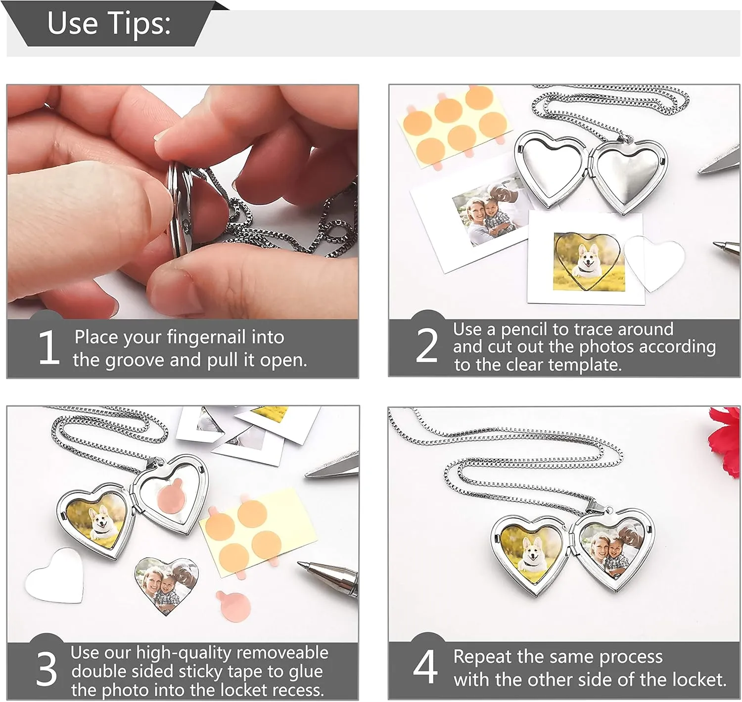 Love Heart Locket Necklace That Holds Pictures, Initial Alphabet A-Z Photo Lockets
