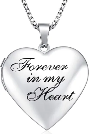 Love Heart Locket Necklace That Holds Pictures, Initial Alphabet A-Z Photo Lockets