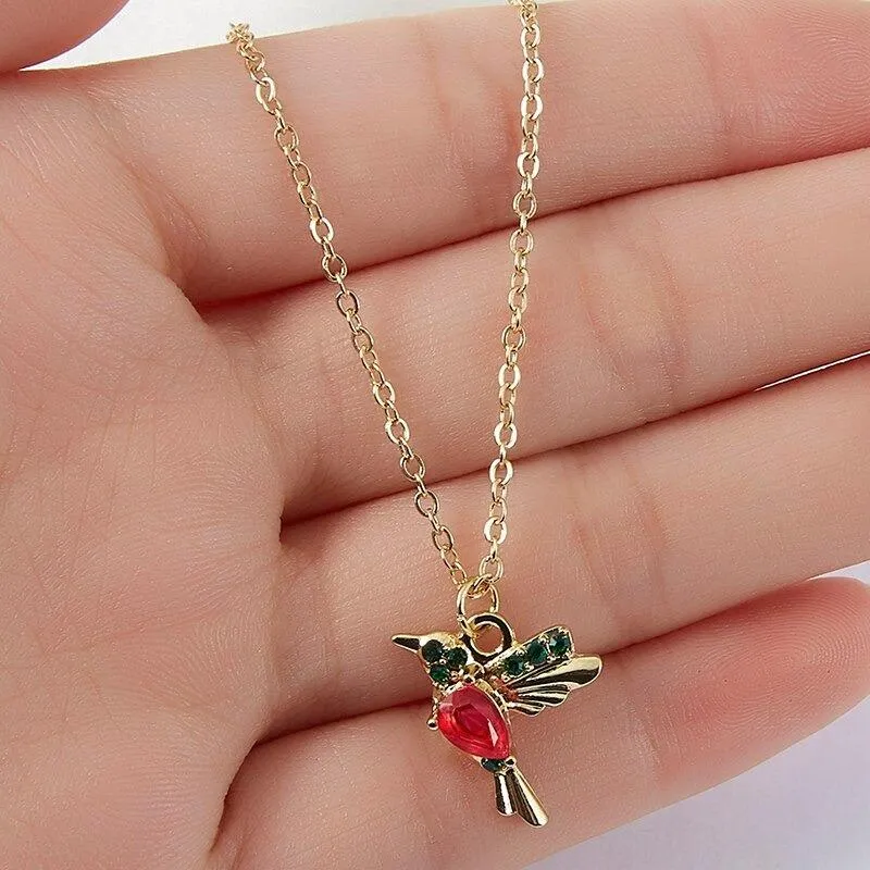 Lovely Rhinestone Hummingbird Pendant Necklaces