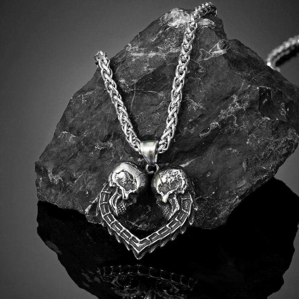 Loyal Love Skull Silver Pendant Necklace