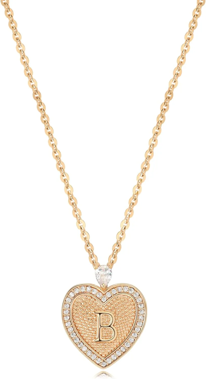 LOYATA Gold Heart Initial Necklace for Women，14K Gold Plated Heart Diamond Letter Pendant Necklace Dainty Initial Necklaces for Women Custom Name Necklace Personalized Gold Jewelry for Women Gifts