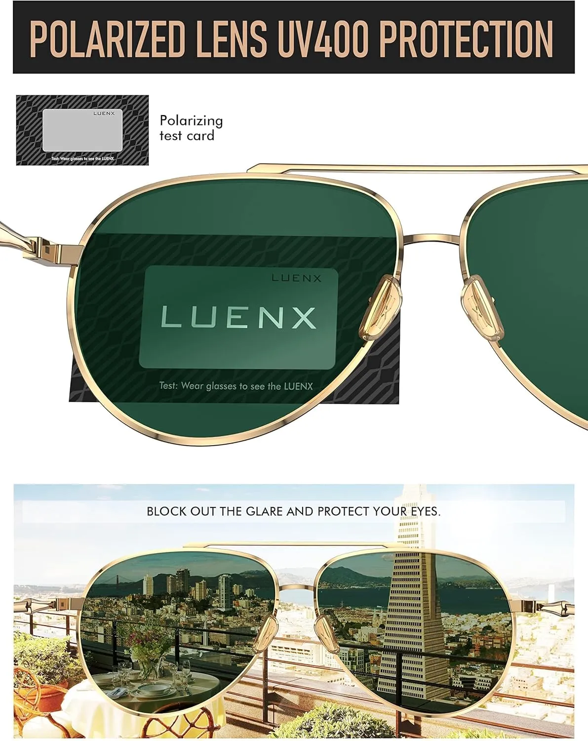 LUENX Aviator Sunglasses for Women Men Polarized Lens Trendy Sun Glasses - UV 400 Protection 60MM with Accessories Driving