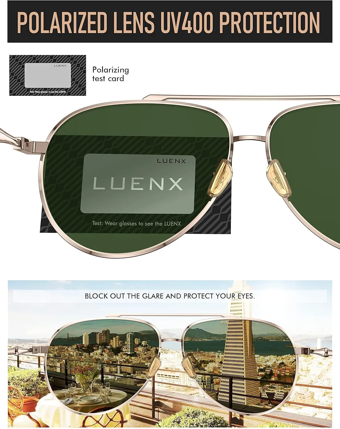LUENX Aviator Sunglasses for Women Men Polarized Lens Trendy Sun Glasses - UV 400 Protection 60MM with Accessories Driving