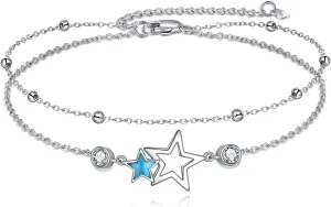 LUHE Star Anklets Sterling Silver Layered Chain Star Ankle Bracelets Jewelry Gifts for Women Girls