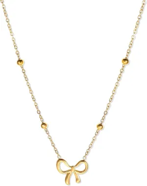 Lusofie Dainty Gold Bow Necklace for Women - Adjustable Choker, Minimalist Tiny Bow Pendant Jewelry for Everyday Wear, Gifts for Her