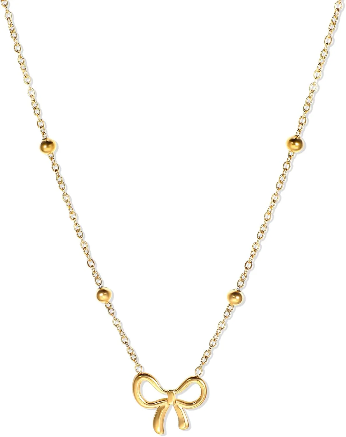 Lusofie Dainty Gold Bow Necklace for Women - Adjustable Choker, Minimalist Tiny Bow Pendant Jewelry for Everyday Wear, Gifts for Her