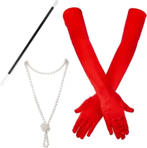 LUTER Pearl Necklace Gloves and Plastic Holder Costume Opera Evening Party 1920s for Fancy Dress Women Parties Cosplay