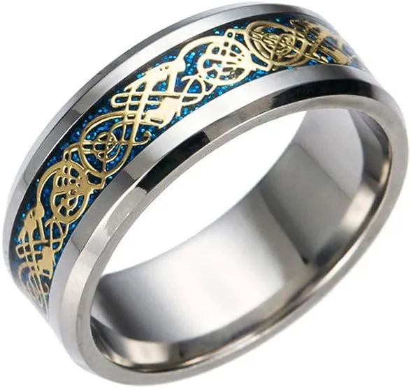 Luxury and Shining Titanium Steel Dragon Ring with Silver Golden Dragon Stainless Steel Ring
