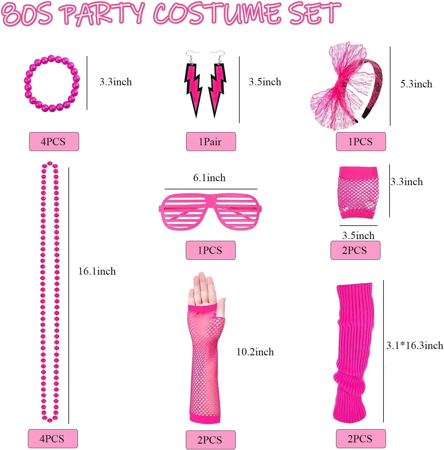 MAGIDOVE 80s Accessories for Women Costume Set Lace Headband Fishnet Gloves Necklace Bracelet for 80s Party Women