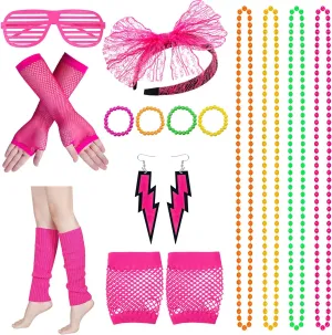 MAGIDOVE 80s Accessories for Women Costume Set Lace Headband Fishnet Gloves Necklace Bracelet for 80s Party Women