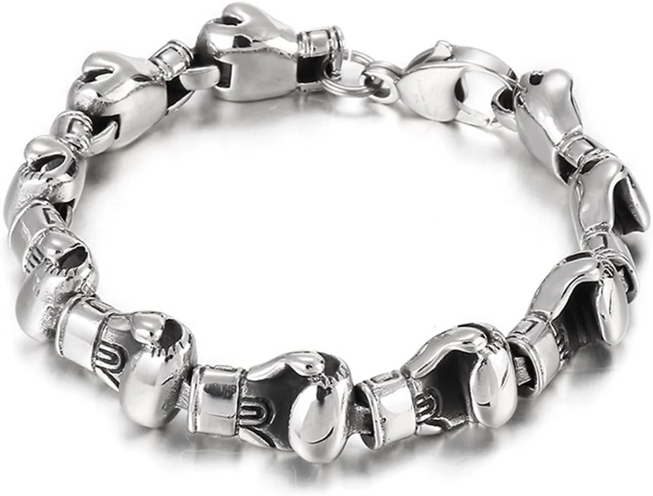 Man Bracelet Silver, Bracelet Boxing Gloves Stainless Steel Man Bracelet 220X18mm