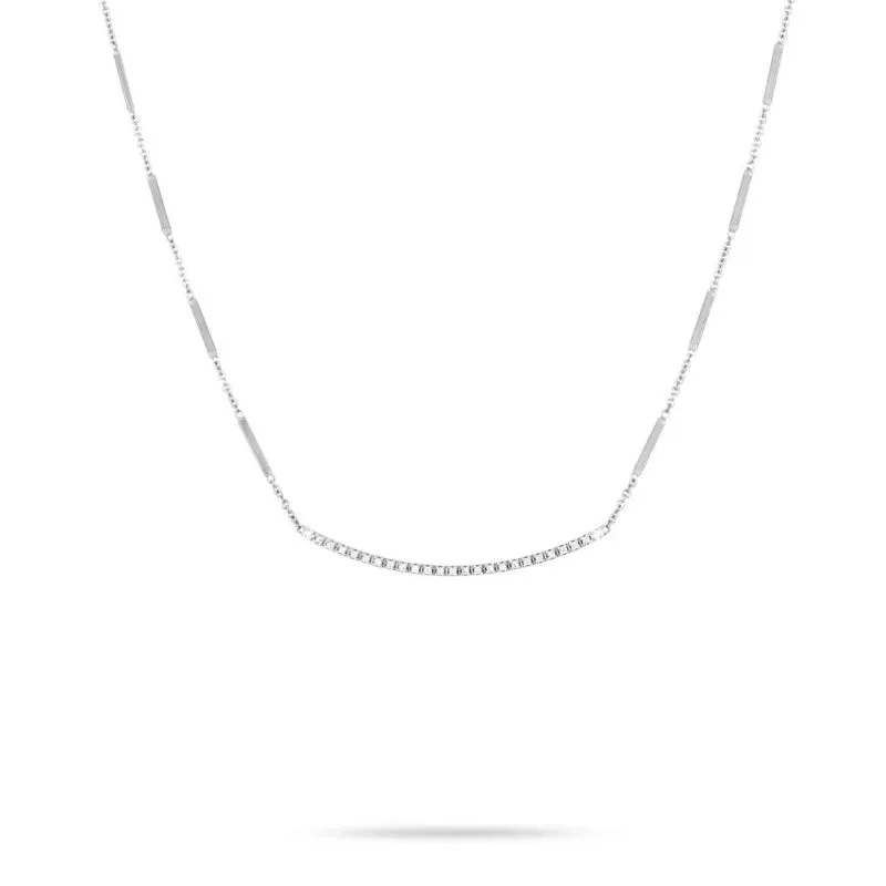 Marco Bicego Goa Collection 18K White Gold Pave Diamond Bar Necklace