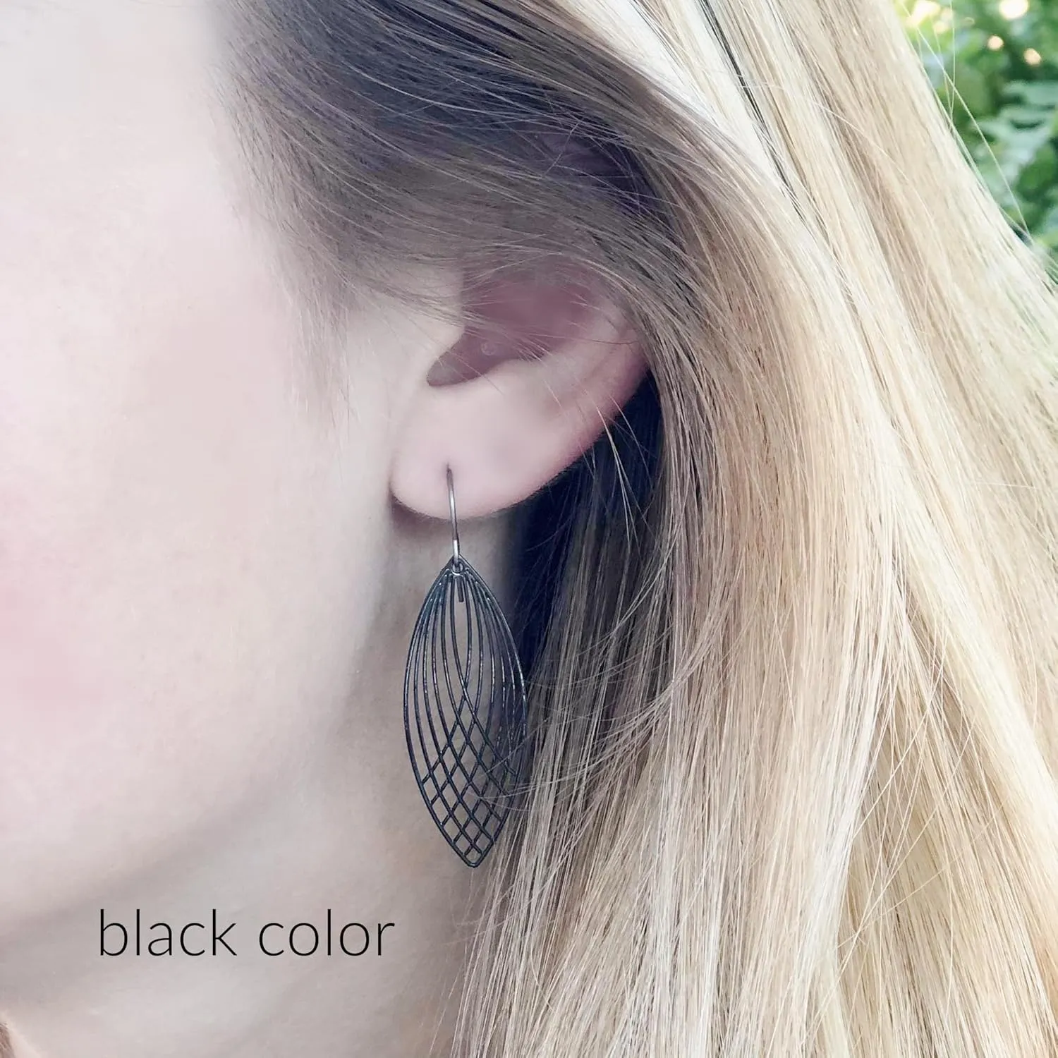 Marquise Shaped Dangle Earrings Geometric Cutout Hypoallergenic Titanium Hooks (Silver)