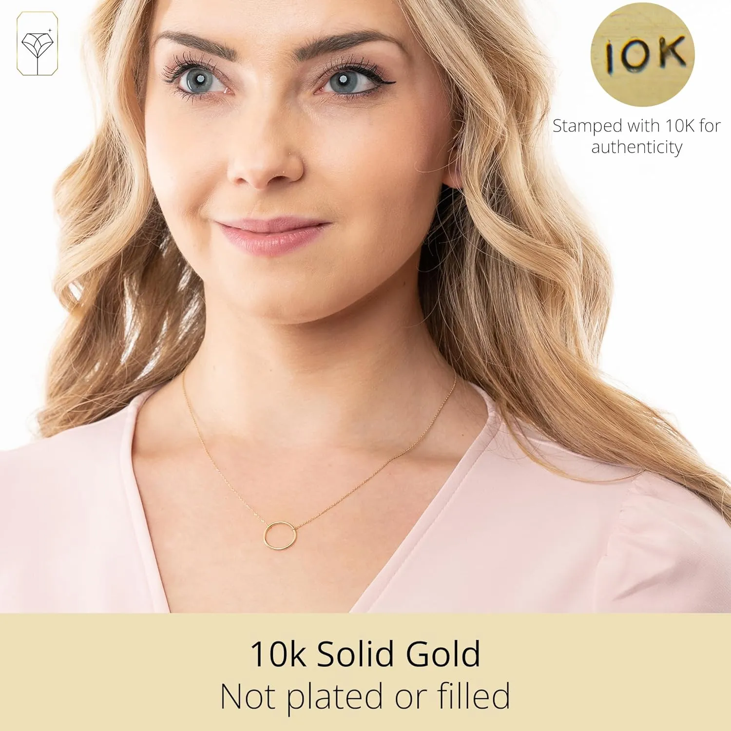 MAX   STONE 10k Yellow Gold Open Circle Pendant Necklace for Women | Real Gold Adjustable 16-18 Inch Dainty Karma Necklace