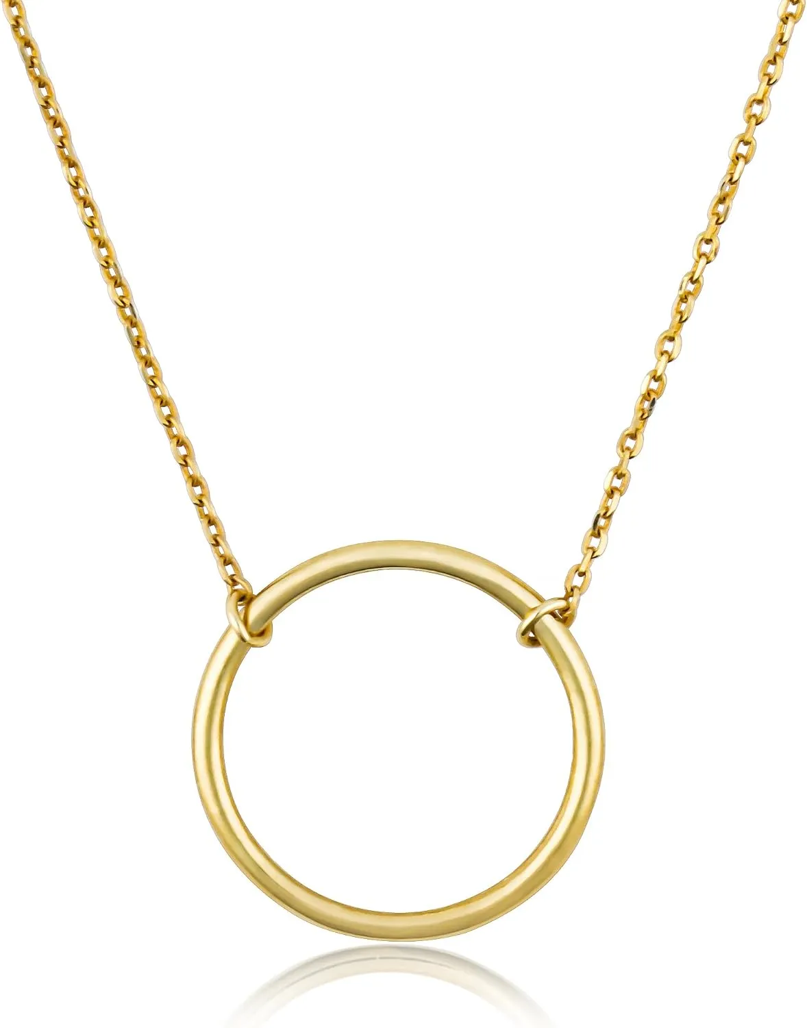 MAX   STONE 10k Yellow Gold Open Circle Pendant Necklace for Women | Real Gold Adjustable 16-18 Inch Dainty Karma Necklace