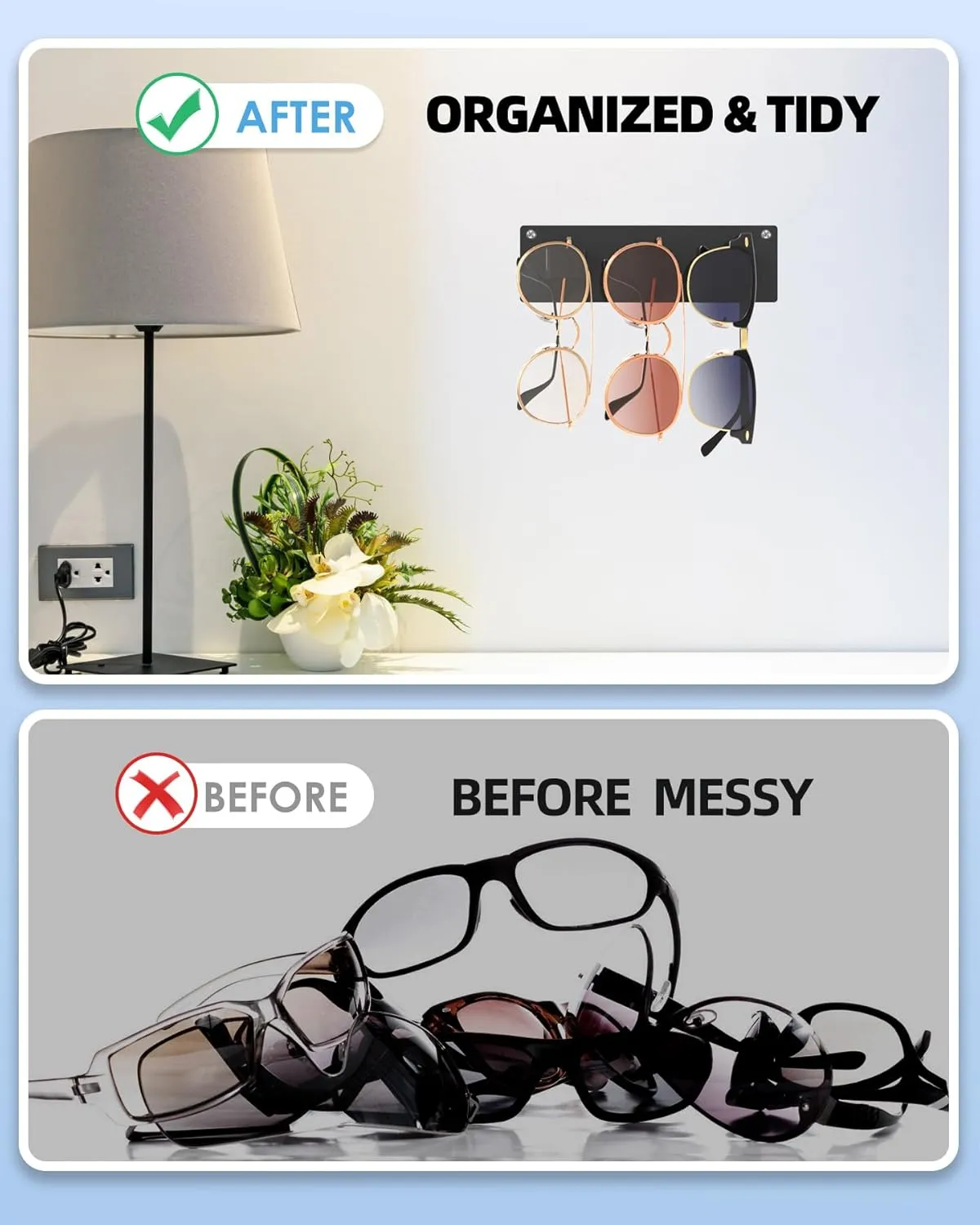 MaxGear Sunglasses Organizer Wall, Black Acrylic Eyewear Display Rack for Multiple Glasses, Glasses Holder for Office & Home Decor, Unique Gift for Husband, Women & Girls (1 Pack)