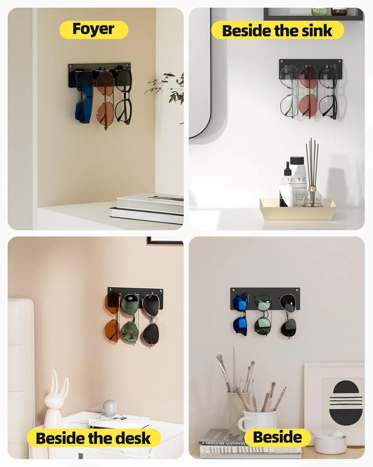 MaxGear Sunglasses Organizer Wall, Black Acrylic Eyewear Display Rack for Multiple Glasses, Glasses Holder for Office & Home Decor, Unique Gift for Husband, Women & Girls (1 Pack)