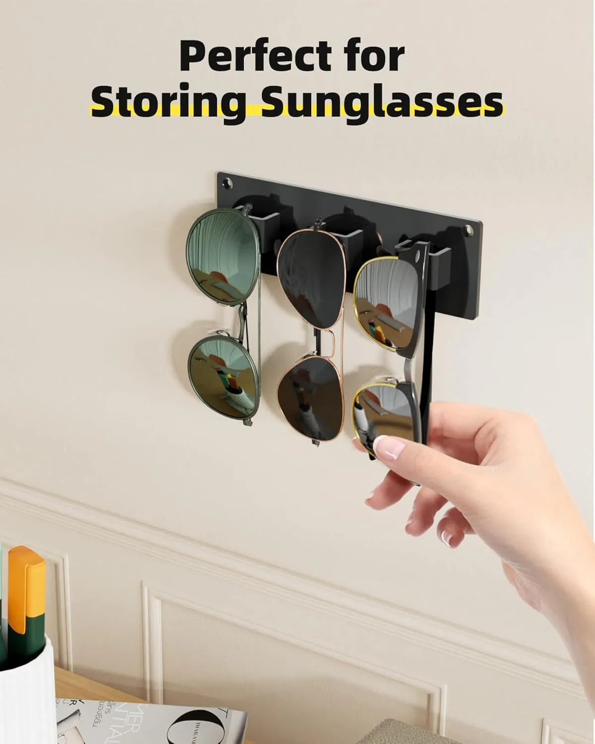 MaxGear Sunglasses Organizer Wall, Black Acrylic Eyewear Display Rack for Multiple Glasses, Glasses Holder for Office & Home Decor, Unique Gift for Husband, Women & Girls (1 Pack)