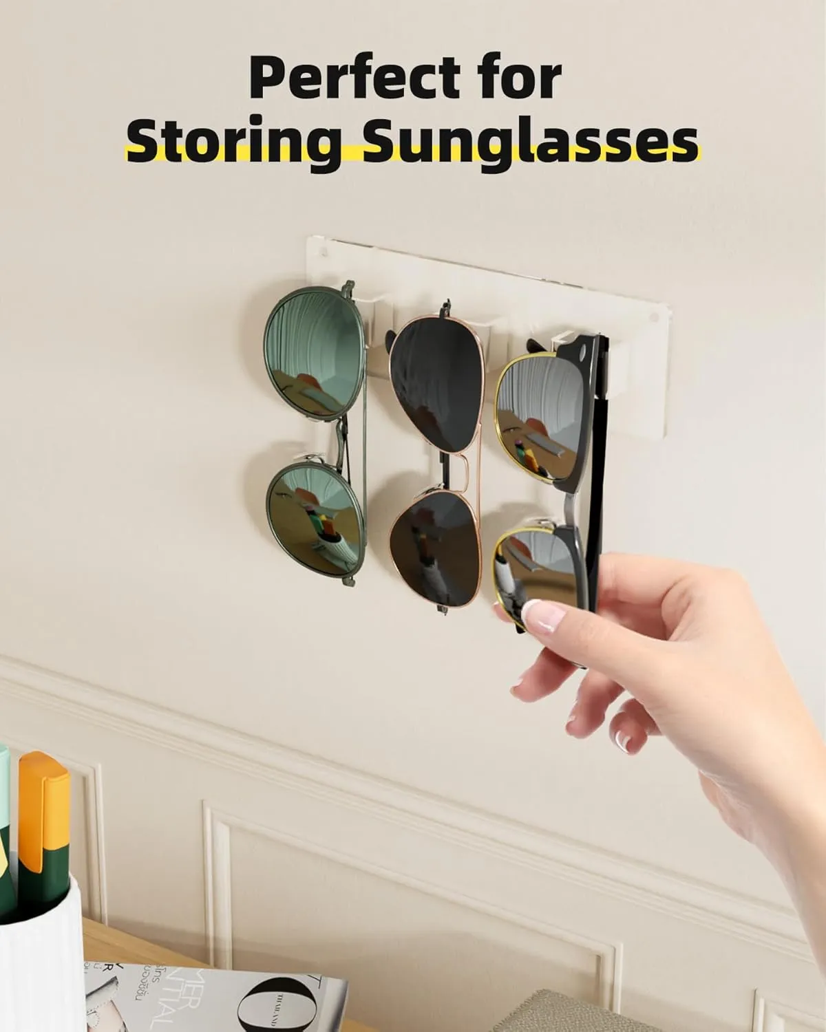 MaxGear Sunglasses Organizer Wall, Clear Acrylic Eyewear Display Rack for Multiple Glasses, Glasses Holder for Office & Home Decor, Unique Gift for Husband, Women & Girls (1 Pack)