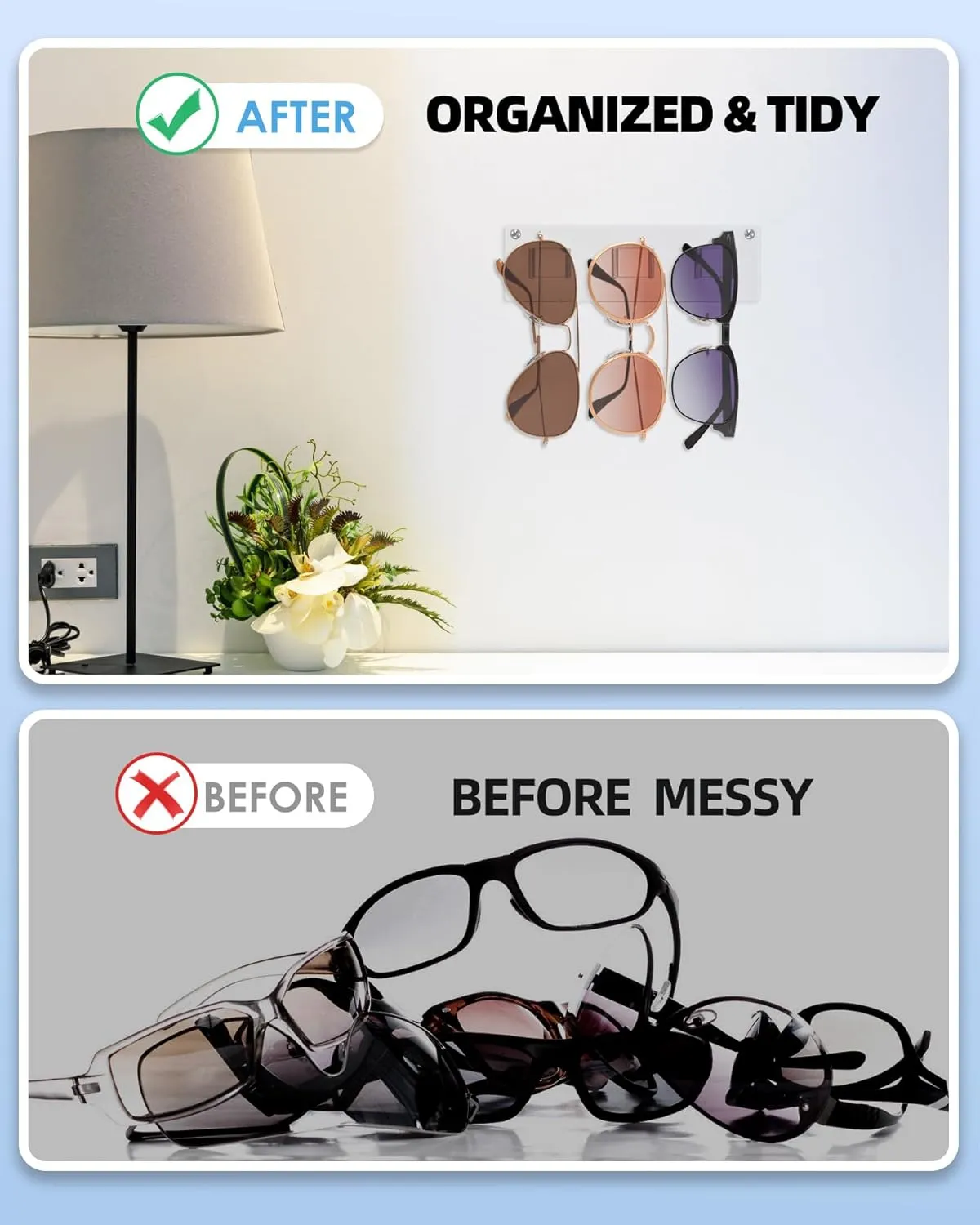 MaxGear Sunglasses Organizer Wall, Clear Acrylic Eyewear Display Rack for Multiple Glasses, Glasses Holder for Office & Home Decor, Unique Gift for Husband, Women & Girls (1 Pack)