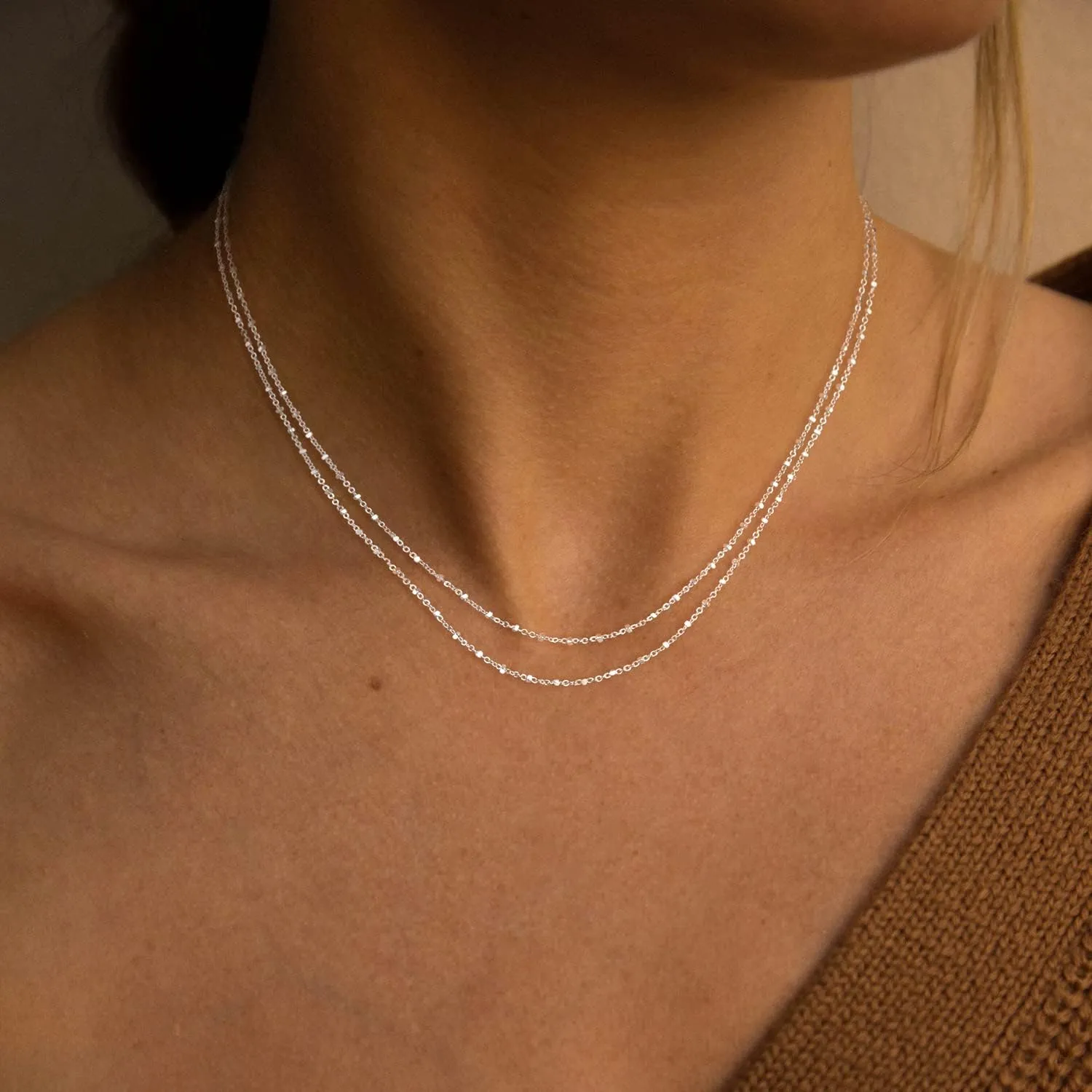 MBW Layered Necklaces for Women, Dainty Silver Plated Snake Twist Rope Chain Necklace for Women Simple Herringbone Thin Snake Chain Satellite Choker Necklace Silver Jewelry Set Gifts for Women Girls