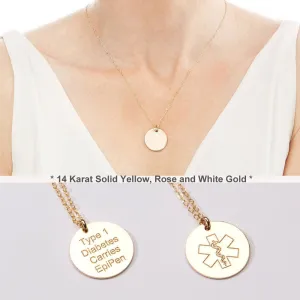 Medical Alert ID Minimalist Necklace. (14 karat Solid Gold) - CG387N_625. Starts at