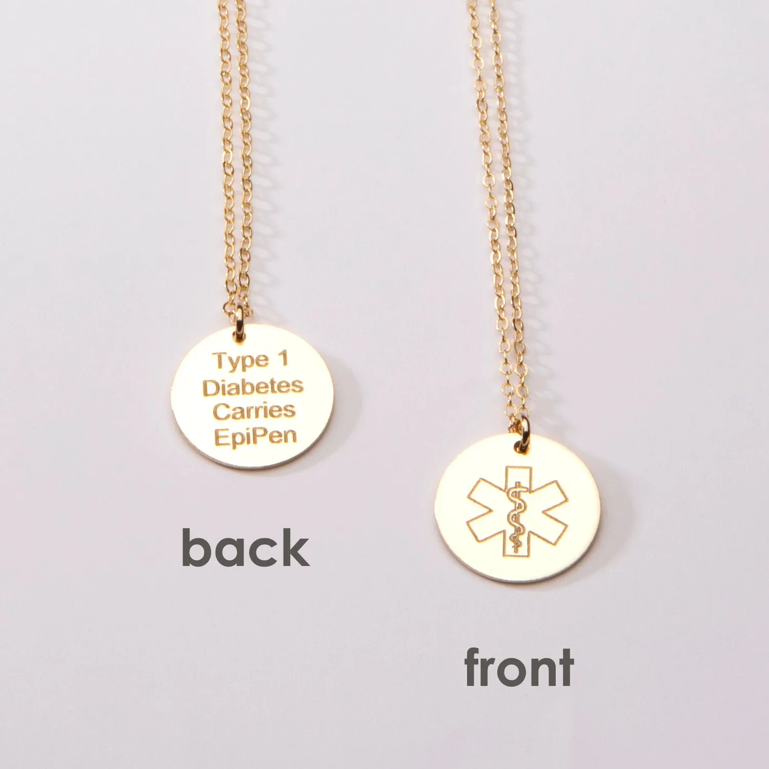 Medical Alert ID Minimalist Necklace. (14 karat Solid Gold) - CG387N_625. Starts at