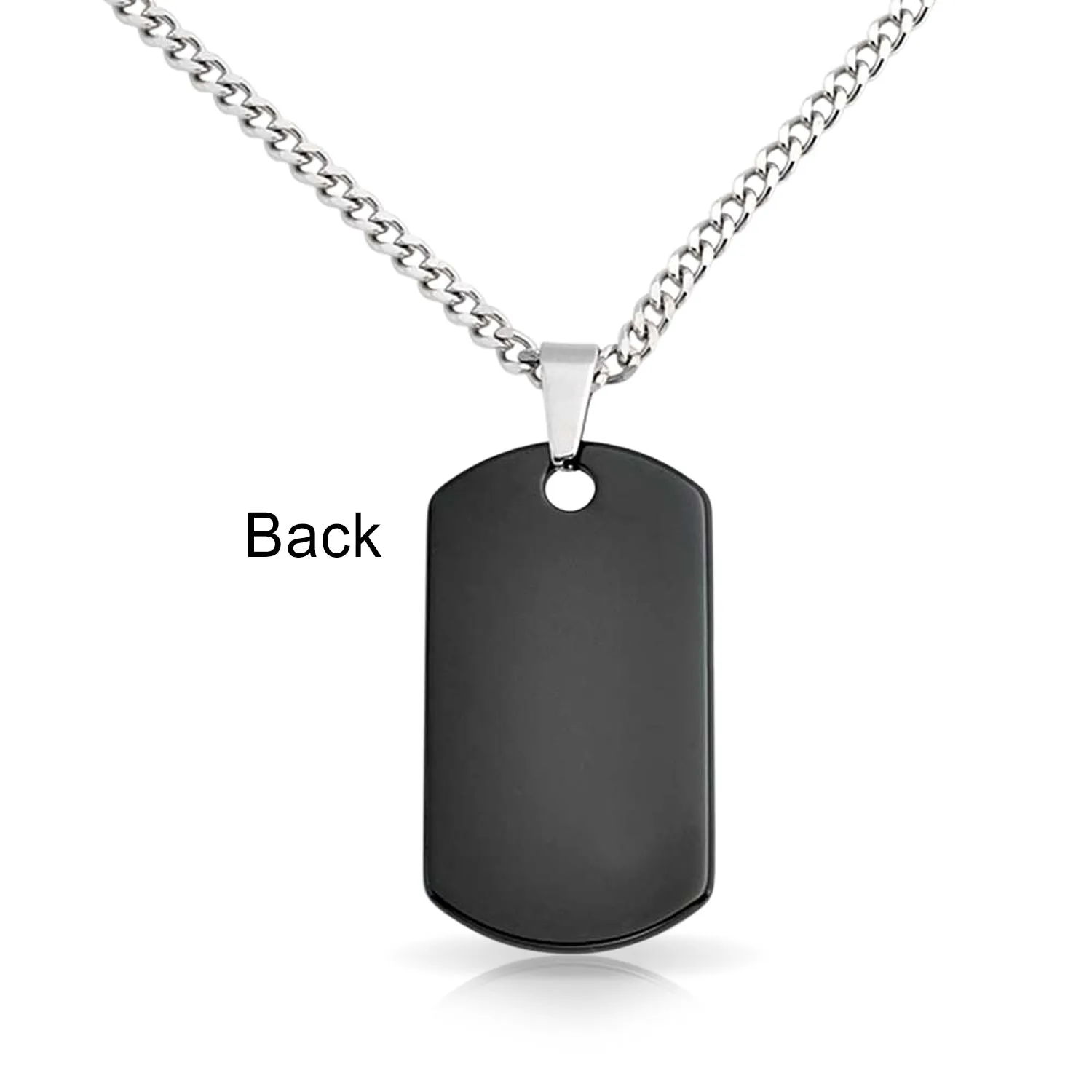 Medium Black Dog Tag Pendant Necklace for Men Stainless Steel 24" Chain