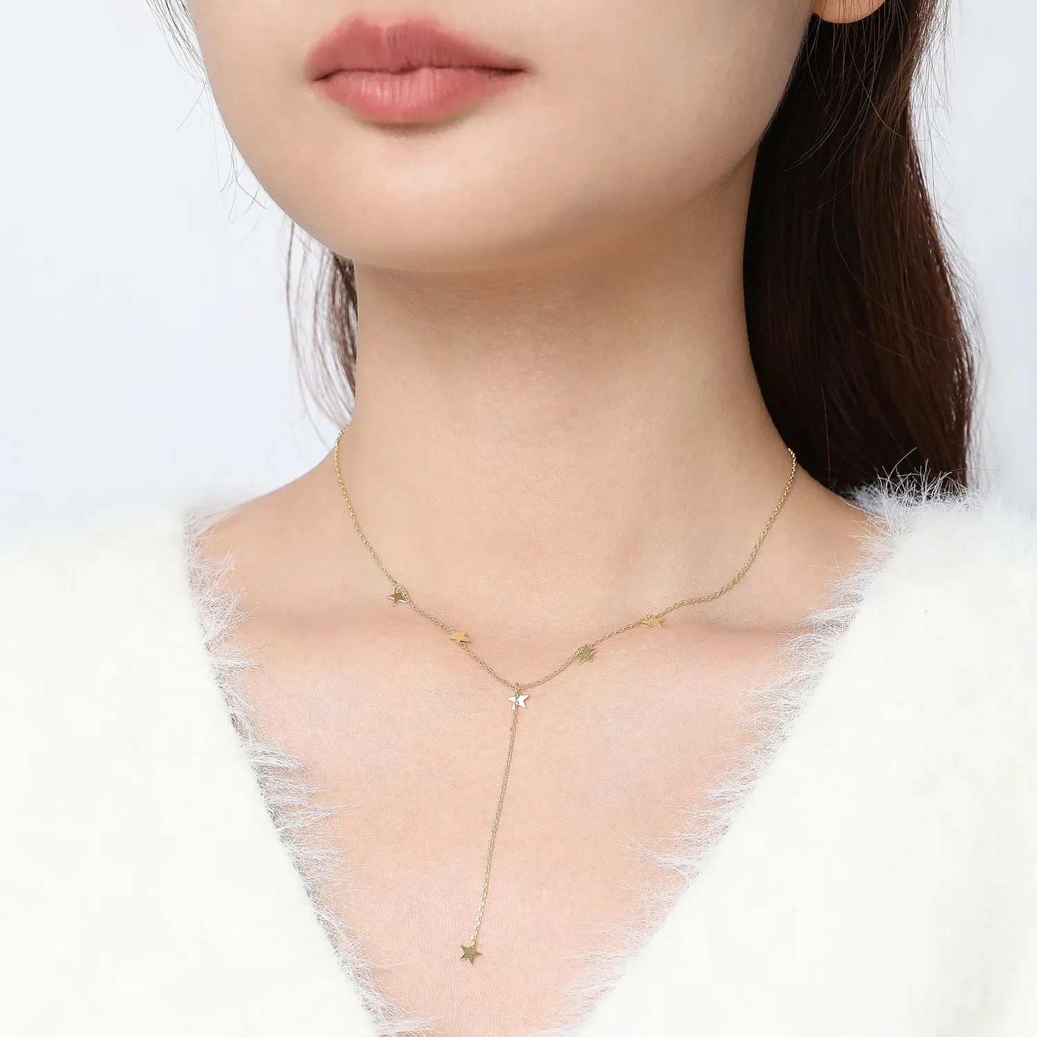 Meissa Dainty Long Lariat Silver Necklaces for Women Teen Girls Gold Layered Star Necklace Y Pendant Necklace Simple Choker Neckalce, Gold