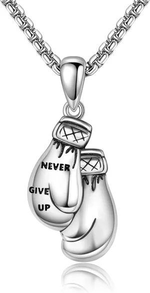 Men Punk 925 Sterling Silver Boxing Gloves Chain Pendant Necklace Boxing Gloves Necklace for Men