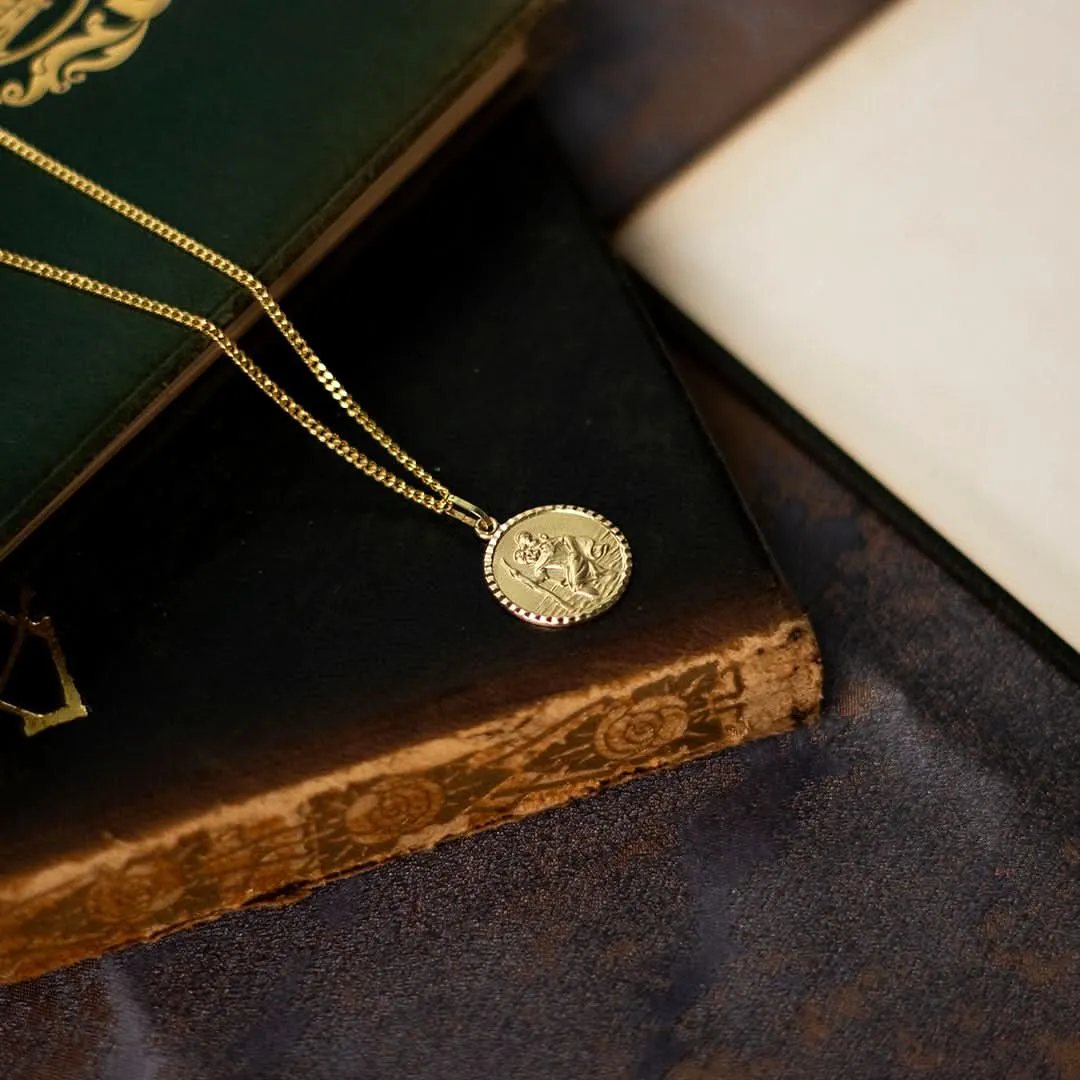 Men's St Christopher Necklace Solid Gold   Engraving