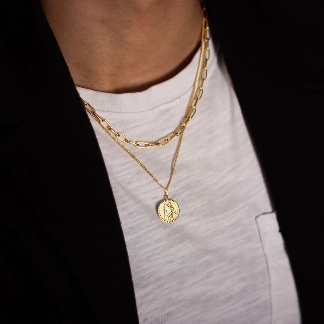 Men's St Christopher Necklace Solid Gold   Engraving