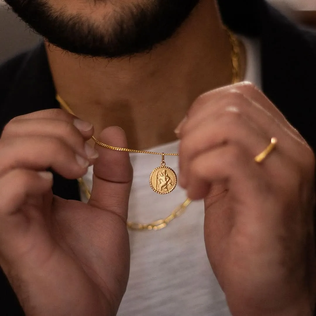 Men's St Christopher Necklace Solid Gold   Engraving