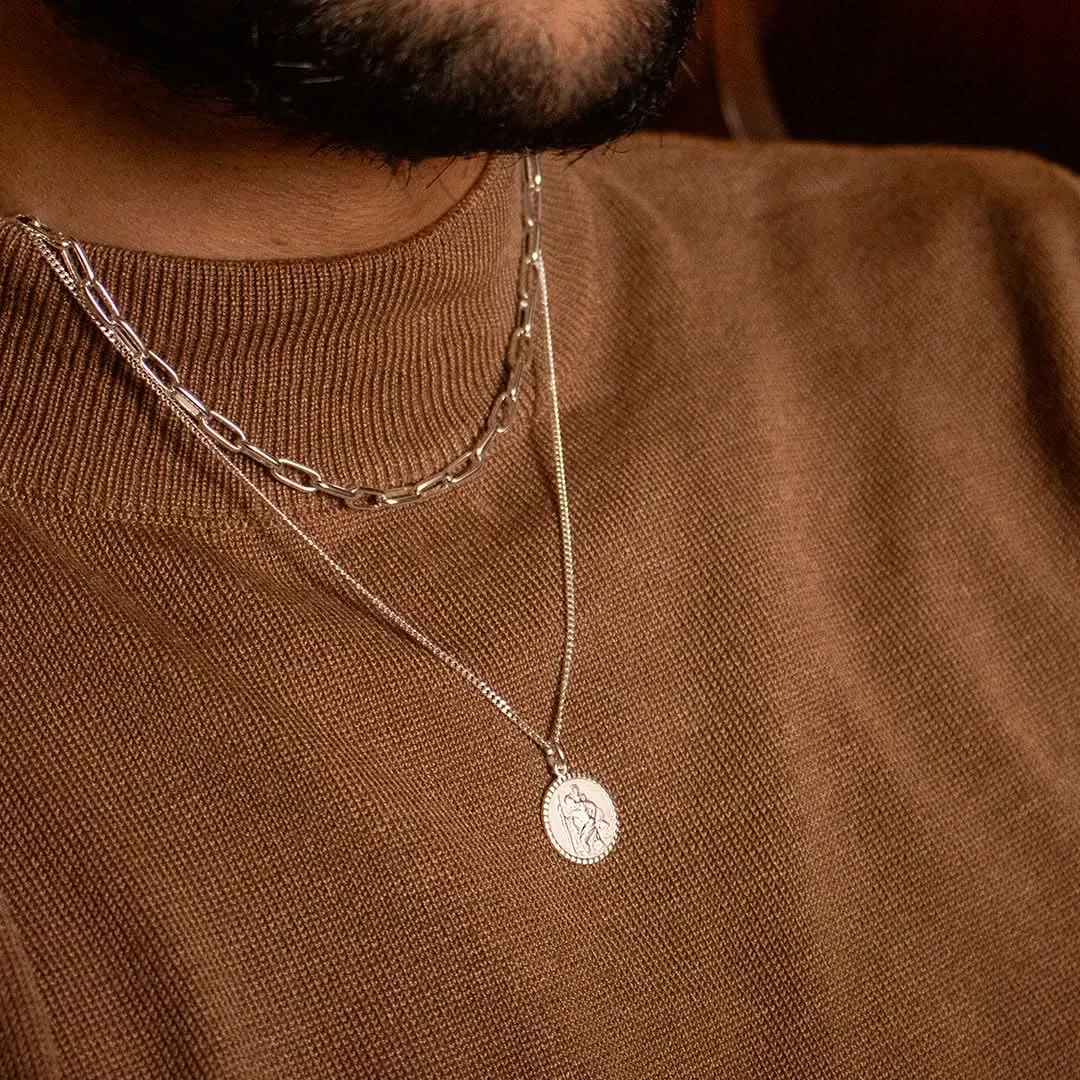 Men's St Christopher Necklace Solid Silver   Engraving
