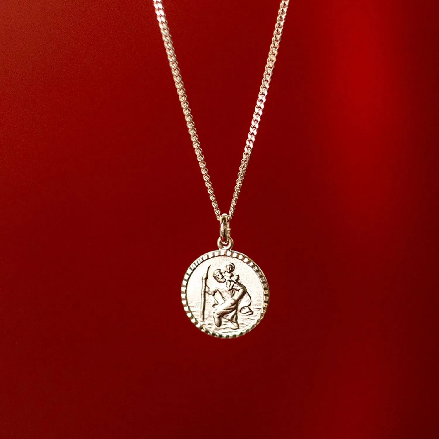 Men's St Christopher Necklace Solid Silver   Engraving