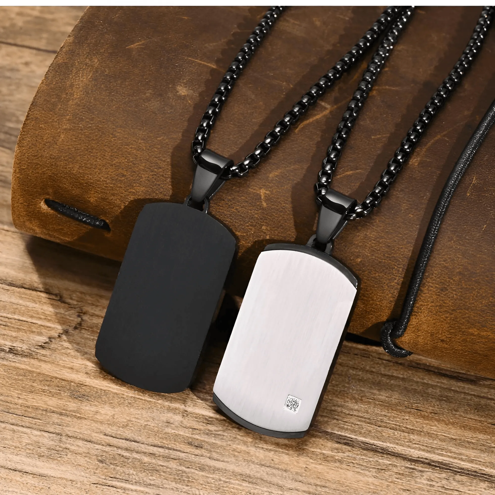 Men's Stainless Steel Dog Tag Pendant Necklace Geometric Dogtag Necklaces Gift for Him Jewelry