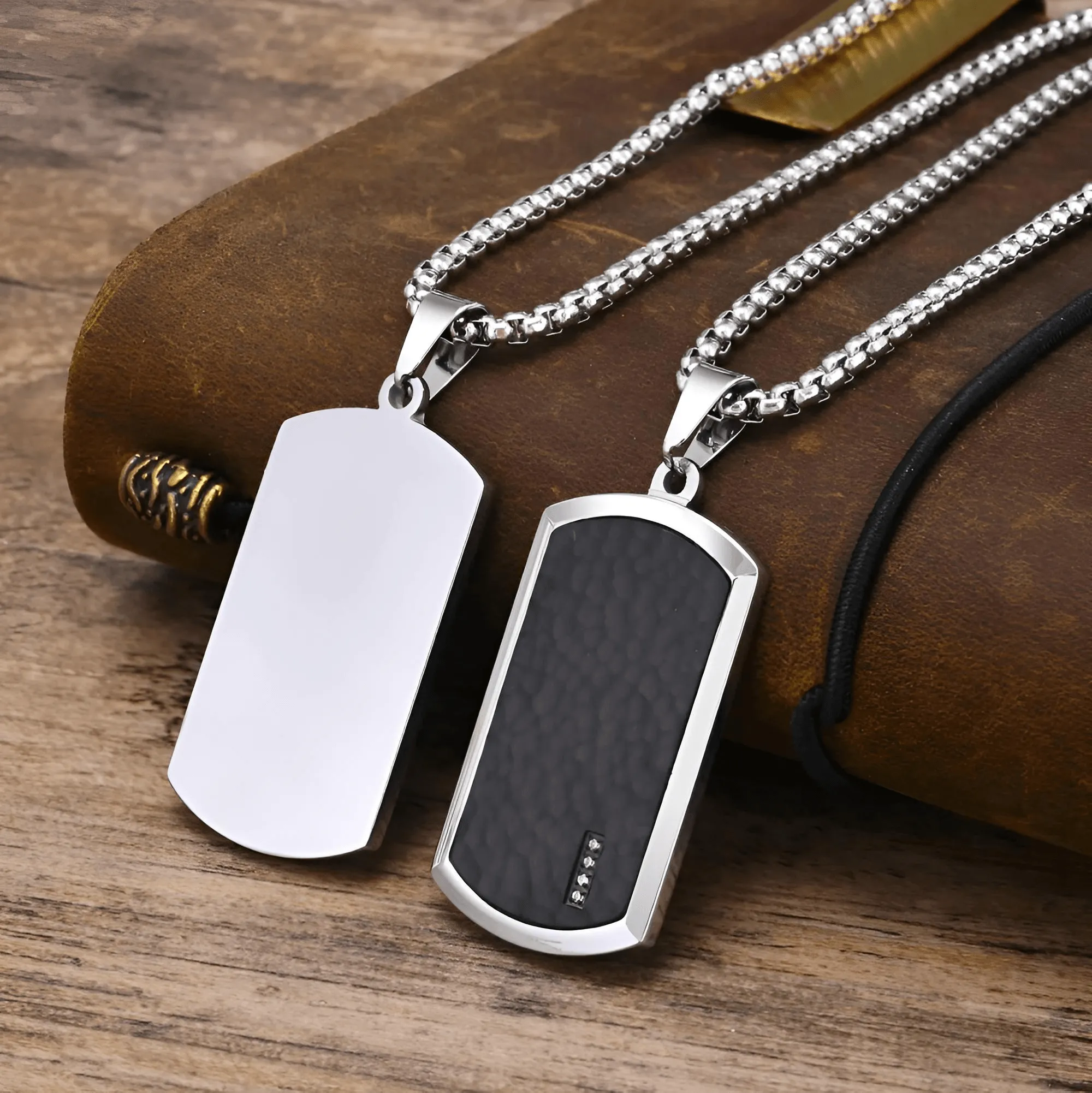 Men's Stainless Steel Dog Tag Pendant Necklace Geometric Dogtag Necklaces Gift for Him Jewelry