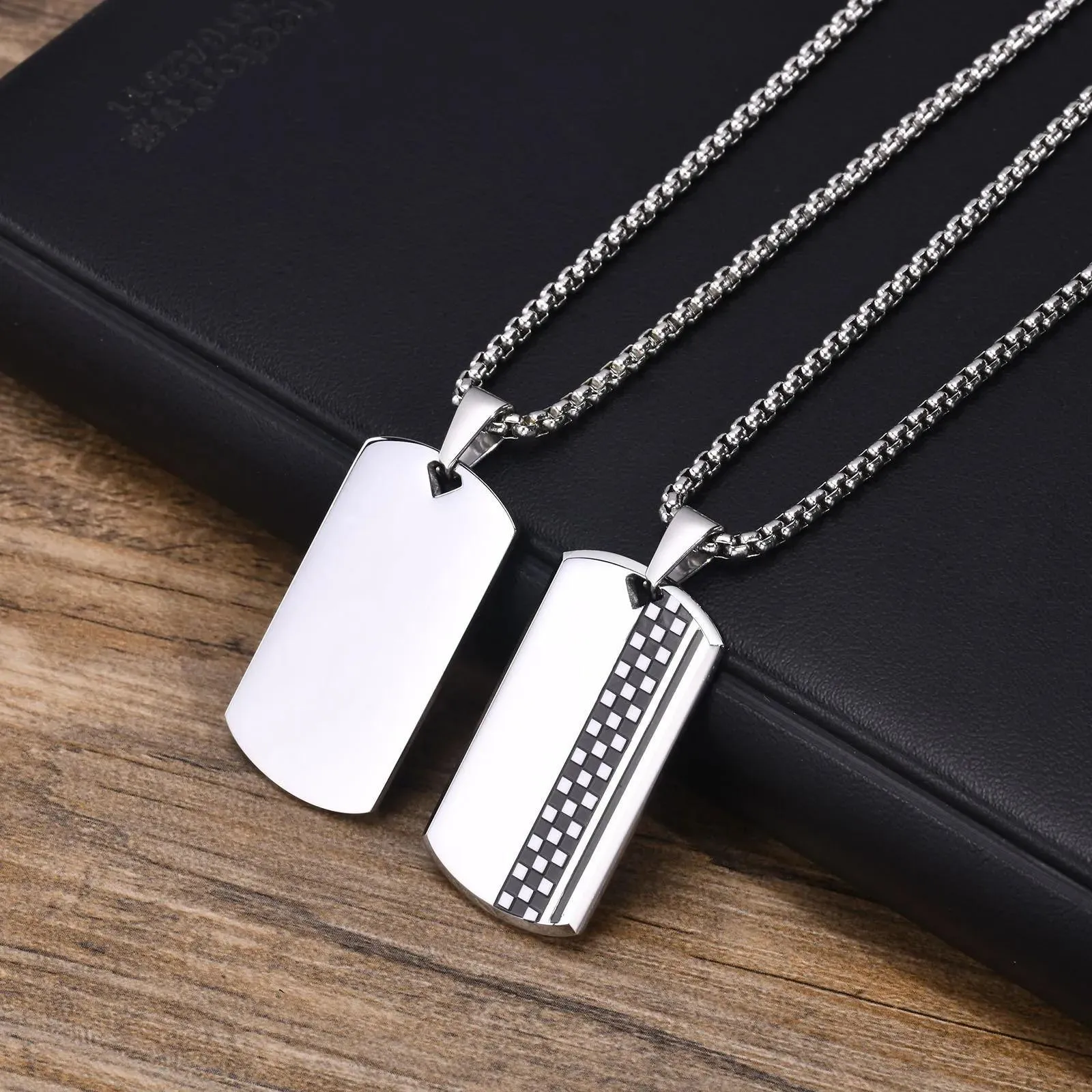 Men's Stainless Steel Dog Tag Pendant Necklace Geometric Dogtag Necklaces Gift for Him Jewelry
