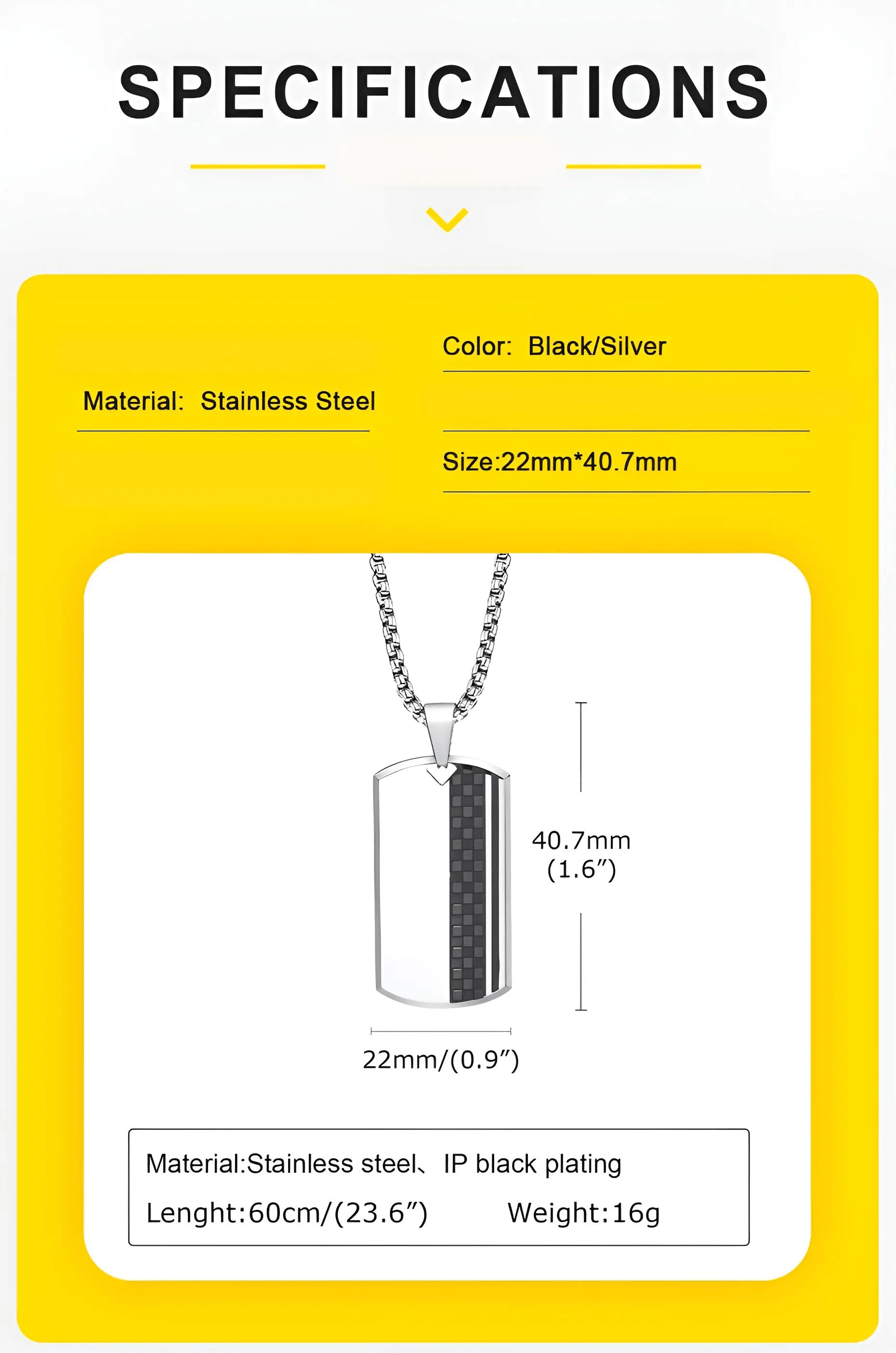 Men's Stainless Steel Dog Tag Pendant Necklace Geometric Dogtag Necklaces Gift for Him Jewelry