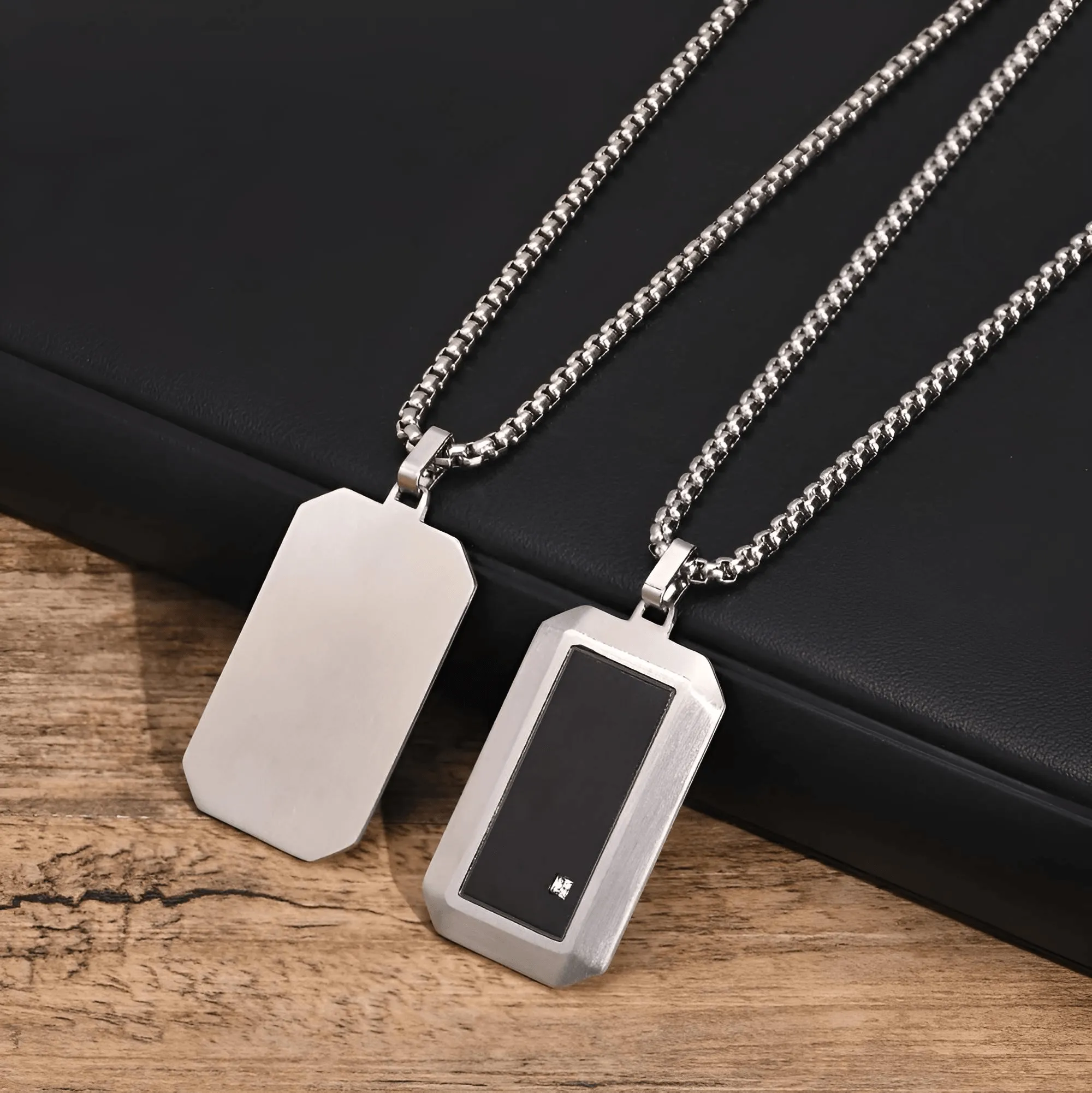 Men's Stainless Steel Dog Tag Pendant Necklace Geometric Dogtag Necklaces Gift for Him Jewelry