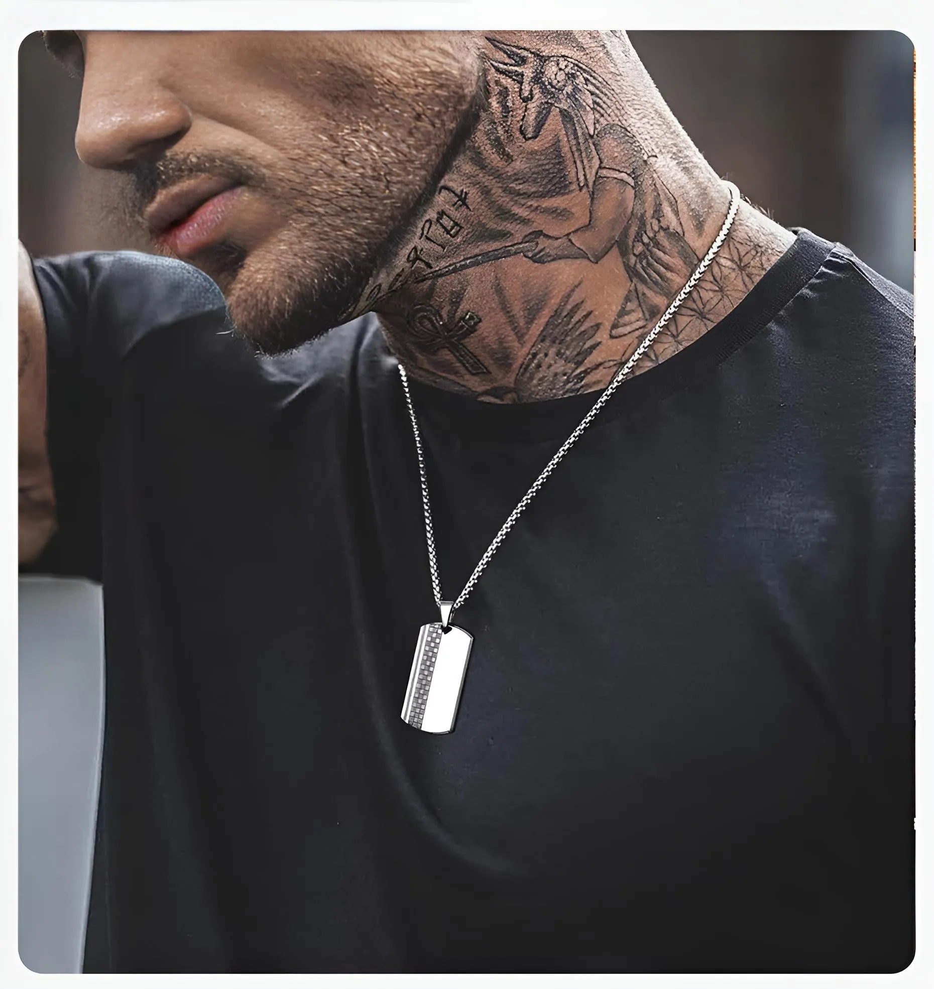 Men's Stainless Steel Dog Tag Pendant Necklace Geometric Dogtag Necklaces Gift for Him Jewelry