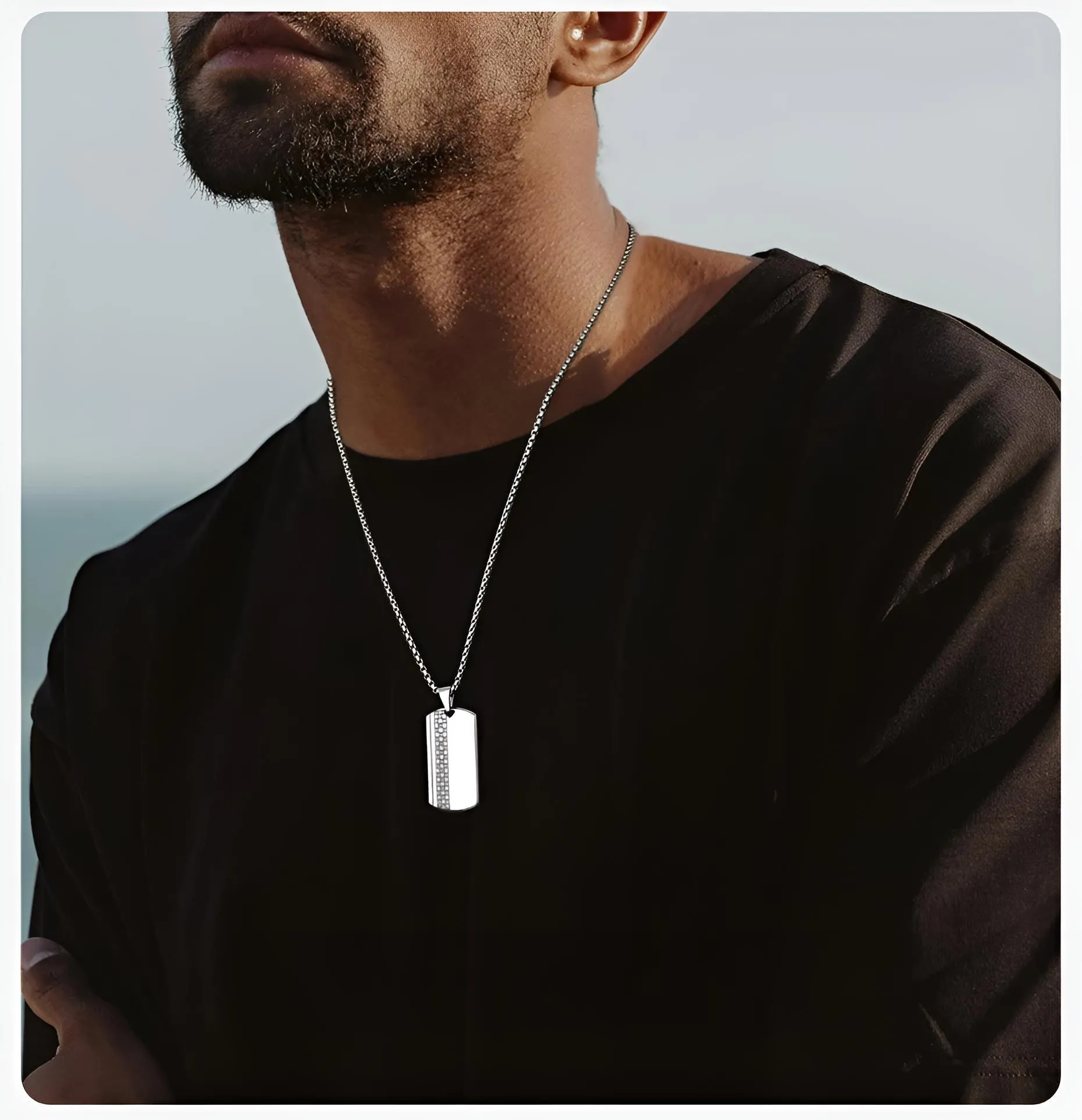 Men's Stainless Steel Dog Tag Pendant Necklace Geometric Dogtag Necklaces Gift for Him Jewelry
