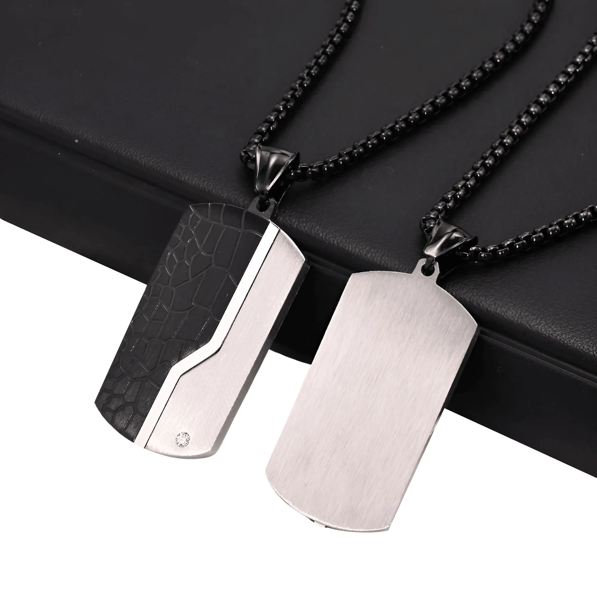 Men's Stainless Steel Dog Tag Pendant Necklace Geometric Dogtag Necklaces Gift for Him Jewelry