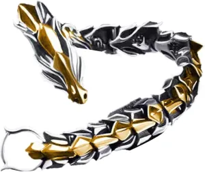 Mens Stainless Steel Wolf Head Link Curb Chain Bracelet with Spring Ring Clasp Gold Bracelets