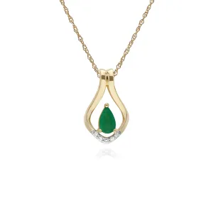 Émeraude Collier, 9 CT or Jaune Émeraude et Diamant Feuille Pendentif sur 45cm Chaîne
