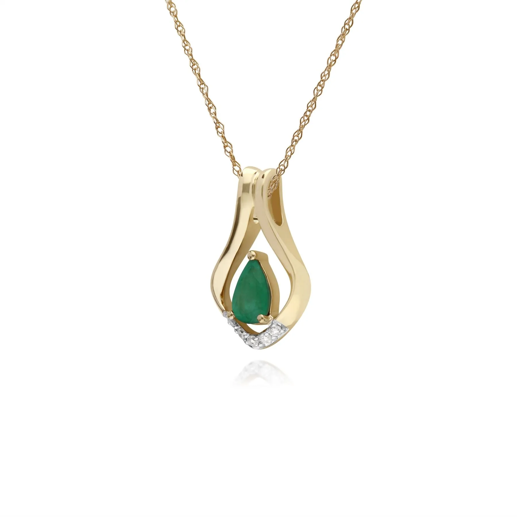 Émeraude Collier, 9 CT or Jaune Émeraude et Diamant Feuille Pendentif sur 45cm Chaîne