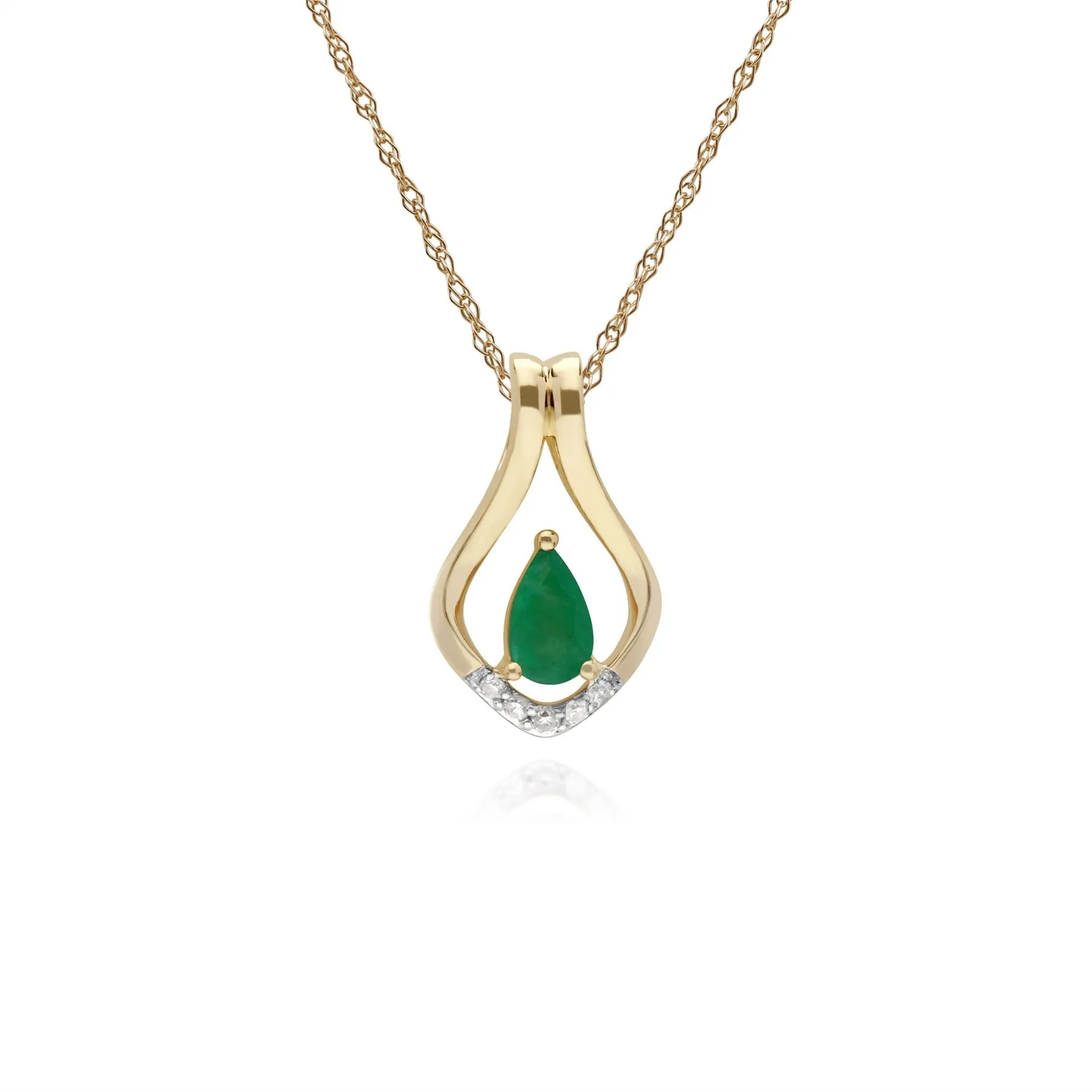 Émeraude Collier, 9 CT or Jaune Émeraude et Diamant Feuille Pendentif sur 45cm Chaîne