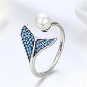Mermaid Tail Pearl: 925 Sterling Silver Ring