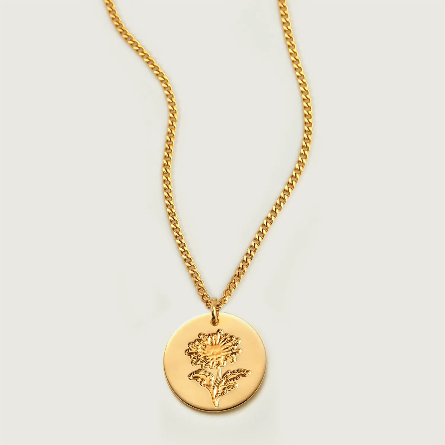 MEVECCO Birth Flower Necklace 18k Gold Custom Floral Pendant Necklaces Dainty Birth Month Flower Disc Hand Stamped Necklace Personalized Jewelry Birthday Gift