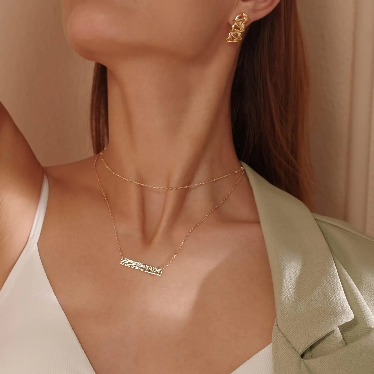 MEVECCO Layered Heart Necklace Pendant Handmade 18k Gold Plated Dainty Gold Choker Arrow Bar Layering Long Necklace for Women